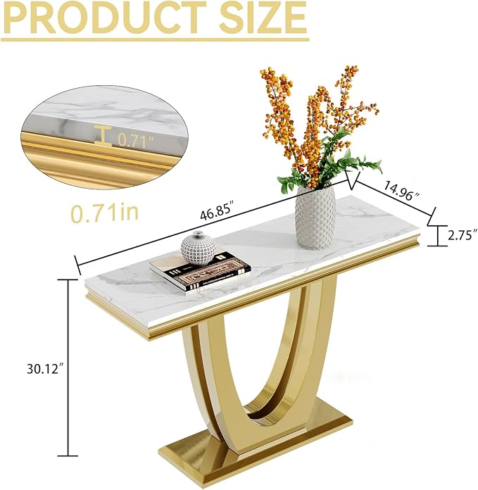 Console Table,white&gold-3