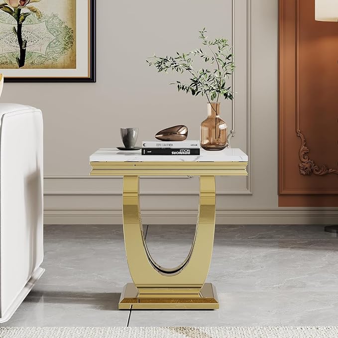 White & Gold End Table