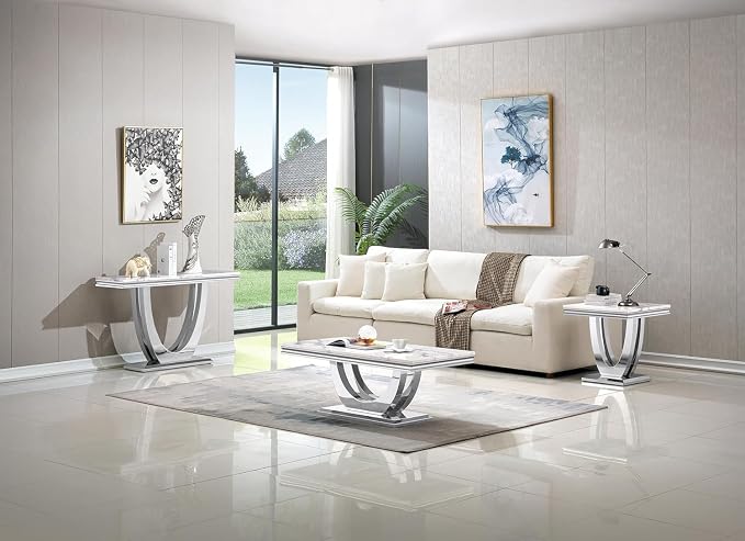 Console Table - White Silver Base