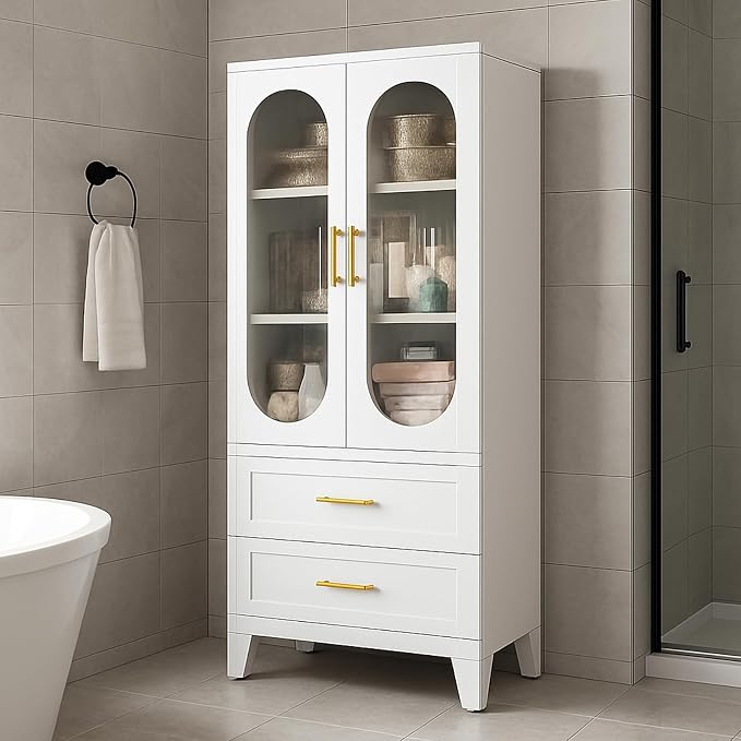 White-glass Doors & 2 Drawers