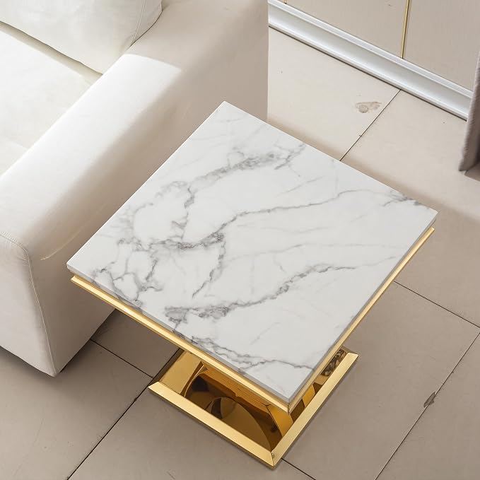 White Golden End Table
