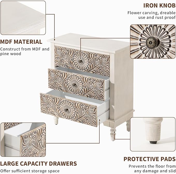 Wood Color-carved-3 Drawers