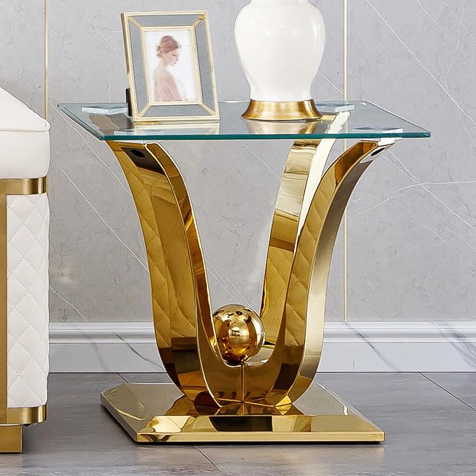 Gold End Table - Floral Shape Base