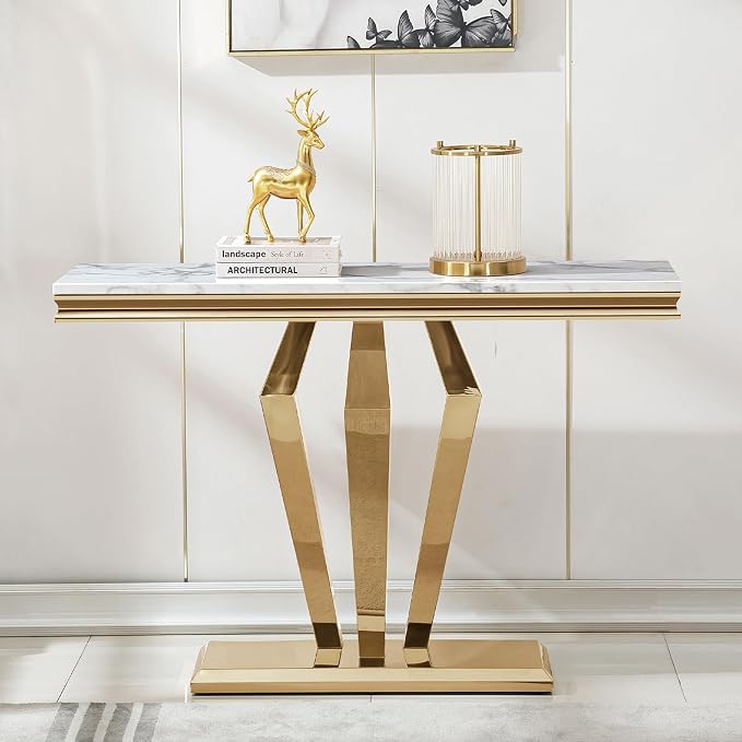 White Golden Console Table