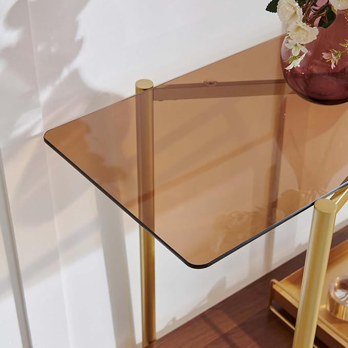 Brown Glass & Walnut Wood