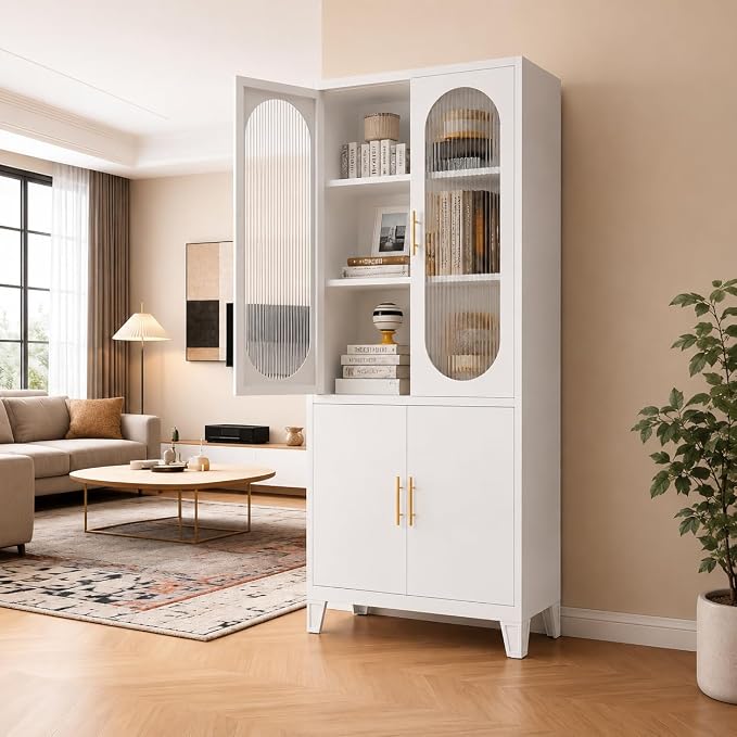 White-upper Glass & Lower Metal Doors