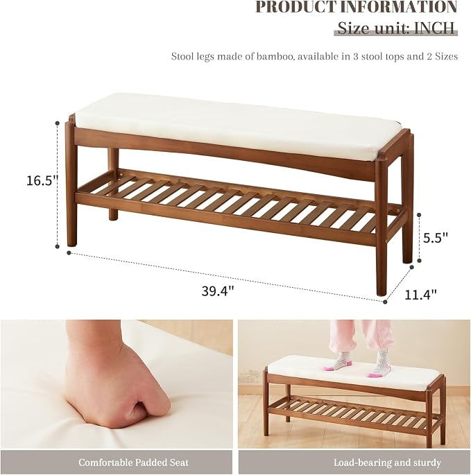 Beige Bench Top+brown Frame
