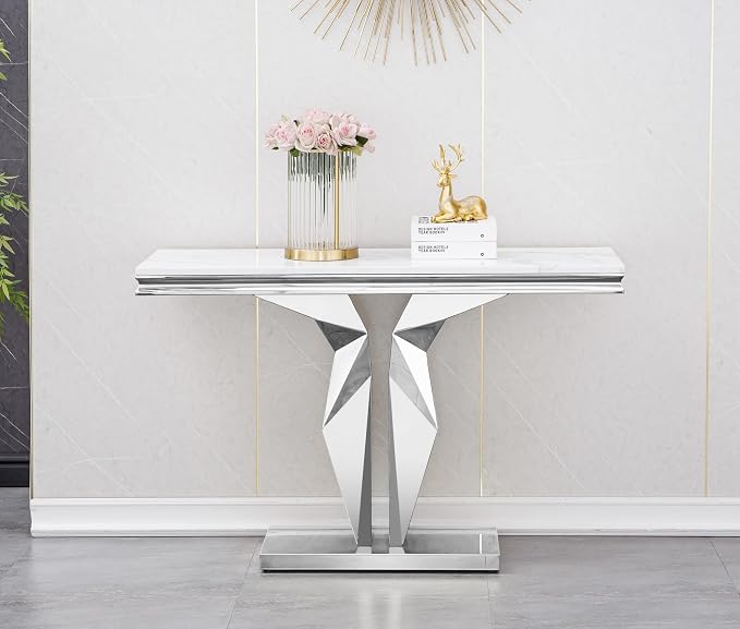 Faux Marble Console Table - White & Silver