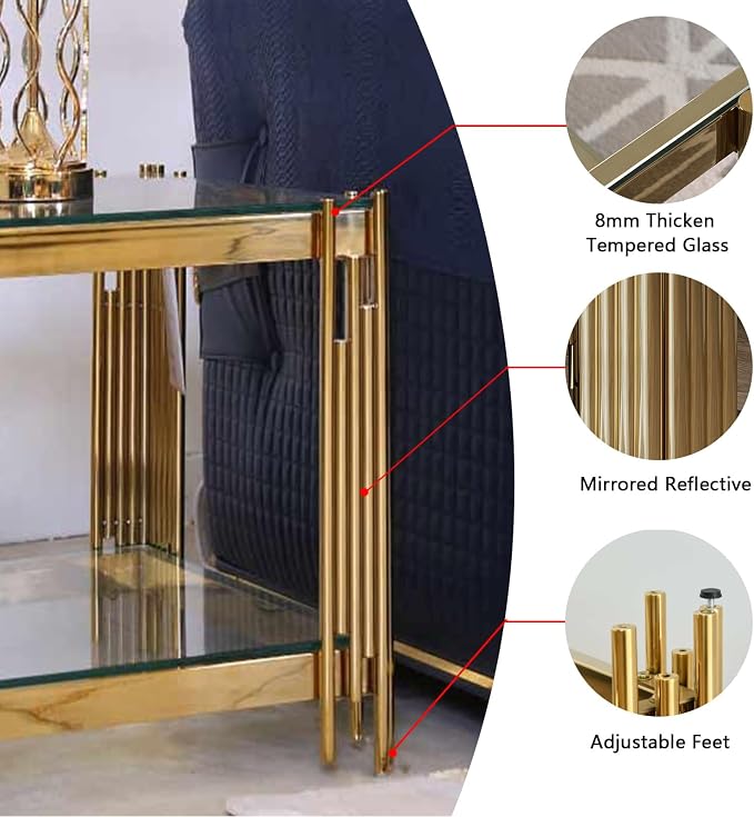 Clear Glass and Gold Frame Adjustable Legs