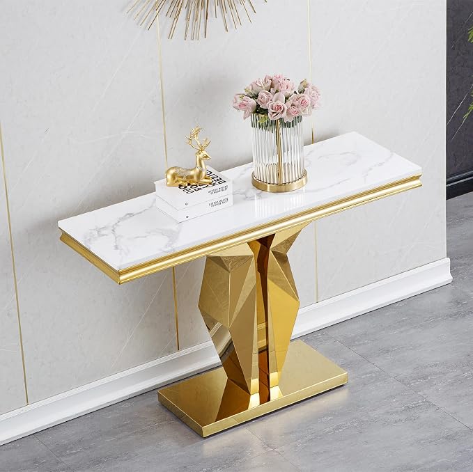 Console Table,white&gold-7