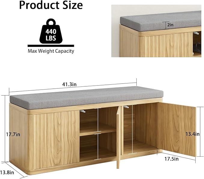 3 Door Shoe Storage Bench-oak