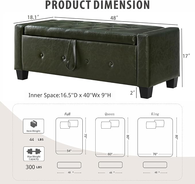 Olive Green Faux Leather Tufted 48''