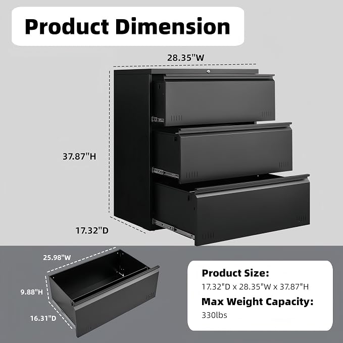 Matte-black 3-drawer Lateral