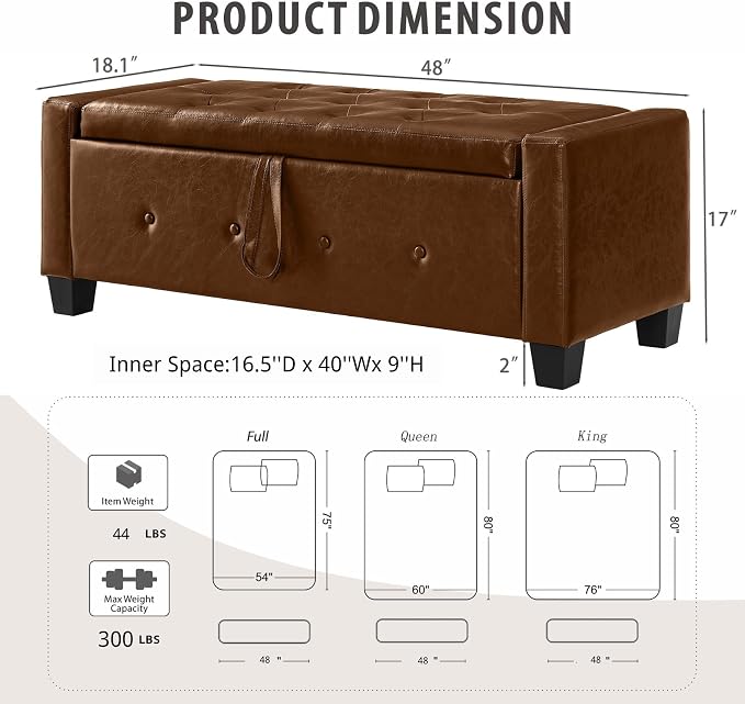 Light Brown Faux Leather Tufted 48''