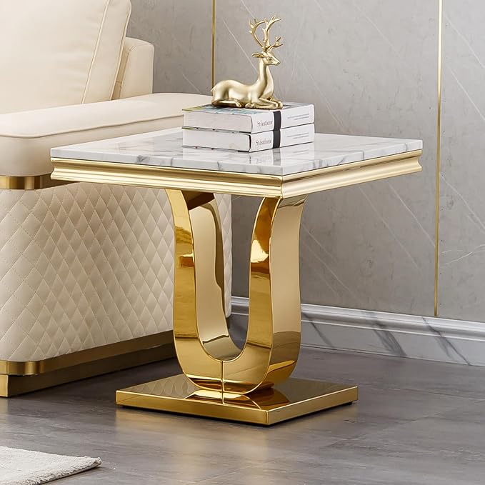 U-shape Base End Table - White & Gold