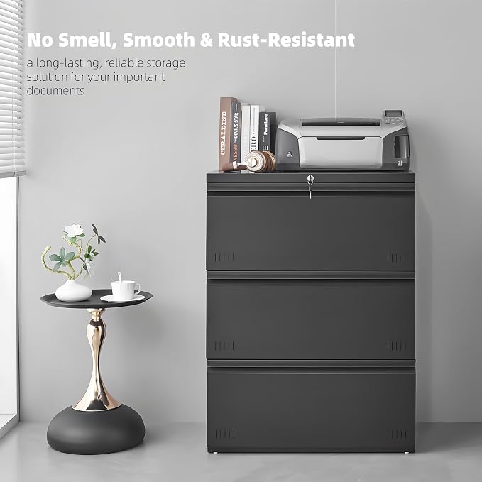 Matte-black 3-drawer Lateral