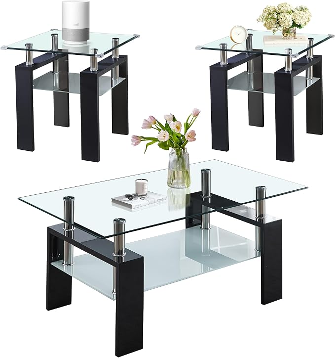 Clear Black Table + Black End Table