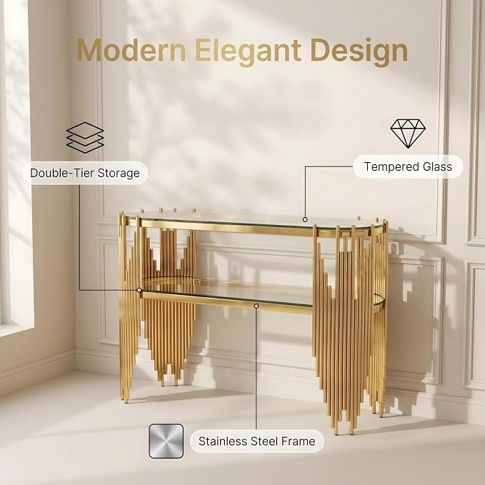 Oval Console Table(gold&clear)