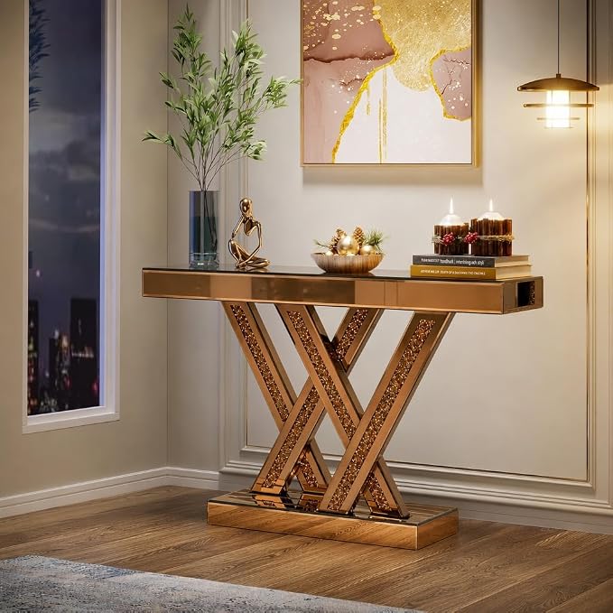 Brown Console Table and Mirror Set