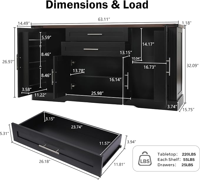 2 Drawers-black