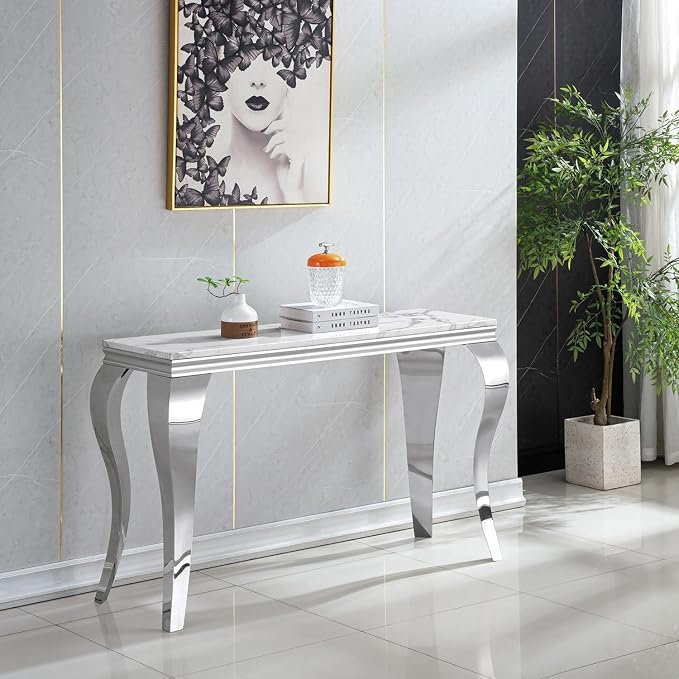 Console Table - White Silver Base