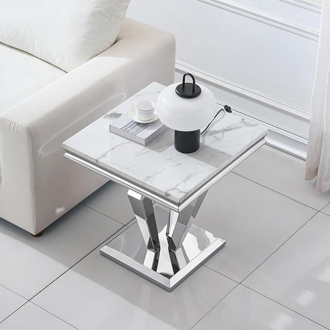 End Table - White Silver Base