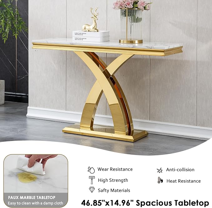 White Golden Console Table