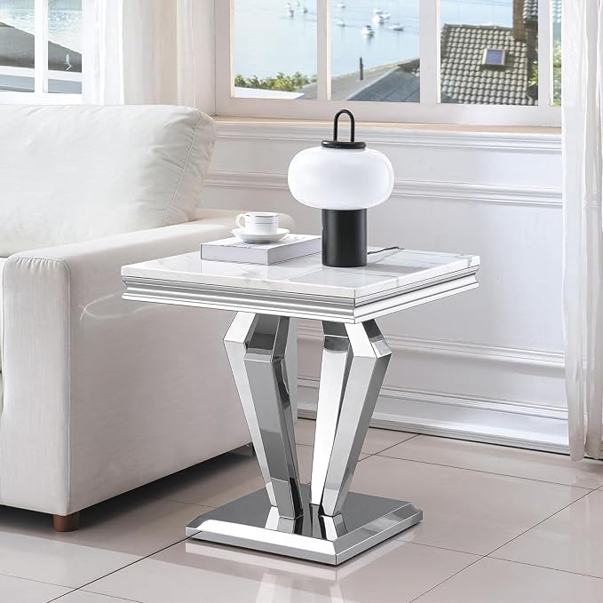 End Table - White Silver Base