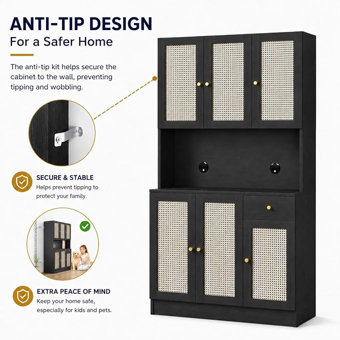 Black With Rattan Doors