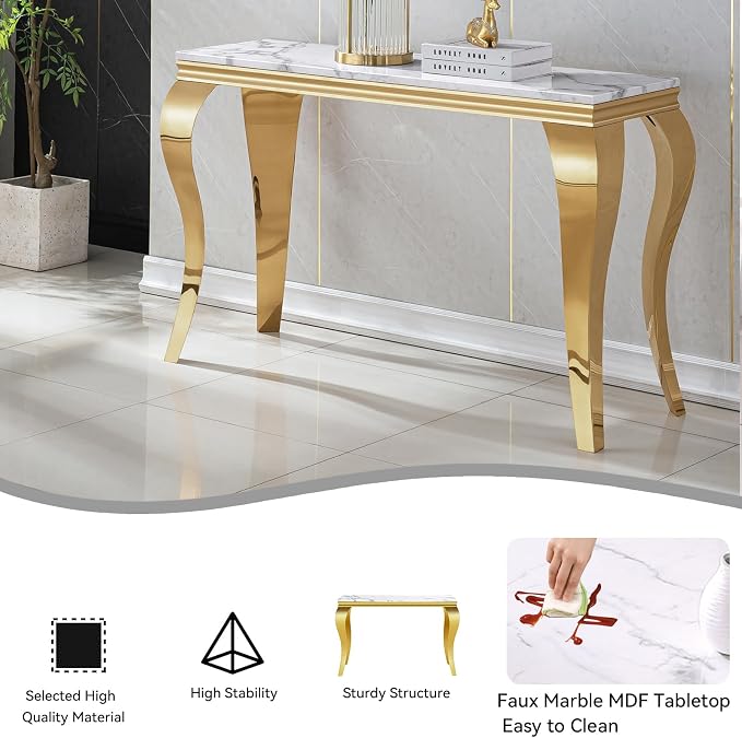 White Golden Console Table