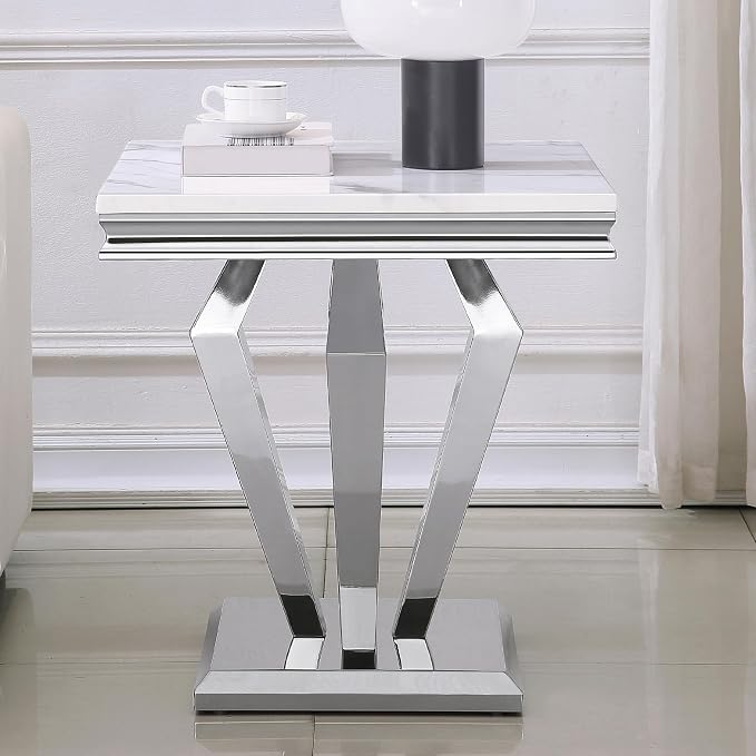 White Silver End Table