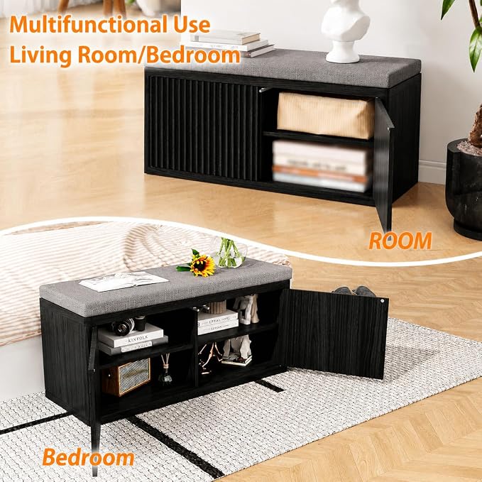 2 Door Shoe Bench-black