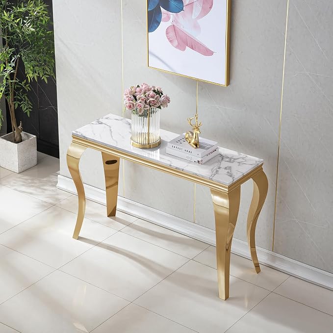 White Golden Console Table