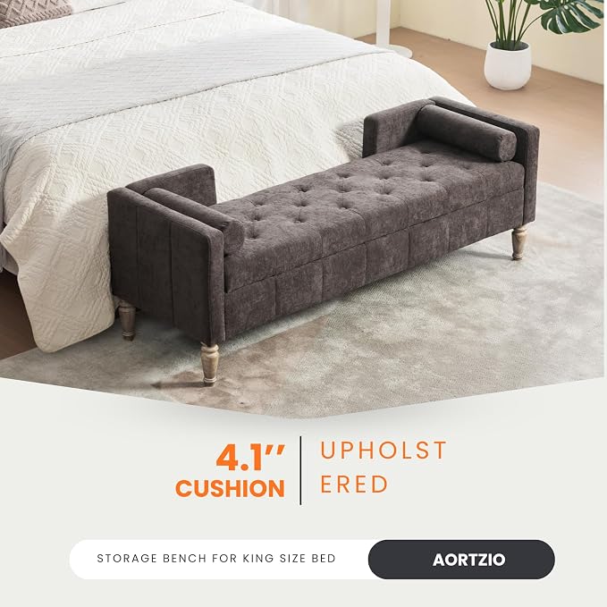 64.6'' W Dark Charcoal Brown - Wood Legs