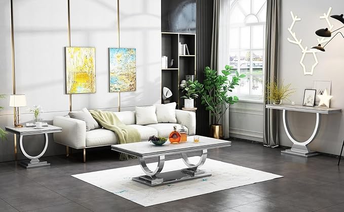 End Table - White Silver Base