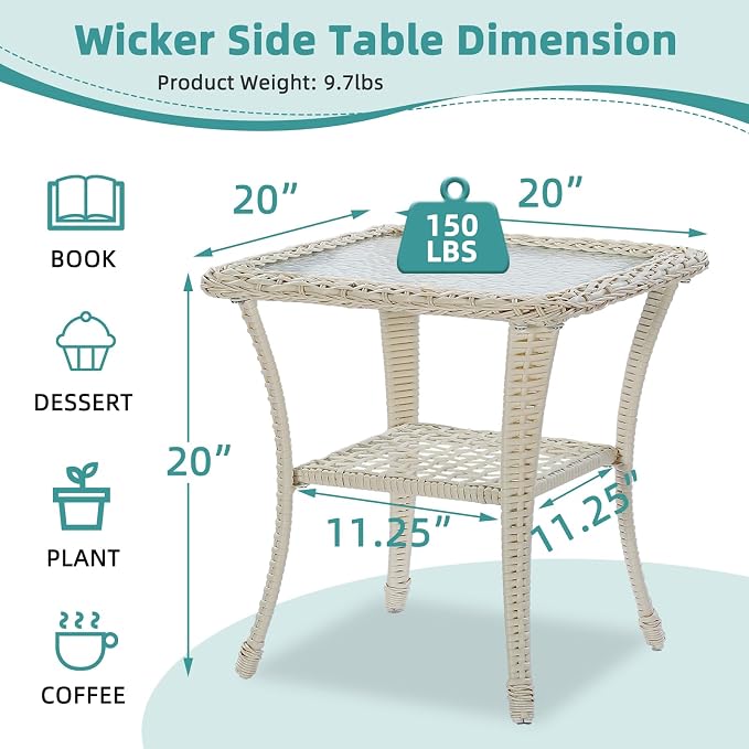 Cream White Wicker/Glass Top
