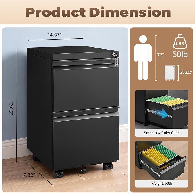Matte-black 2-drawer Mobile