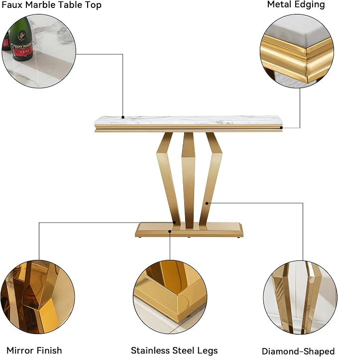 White Golden Console Table