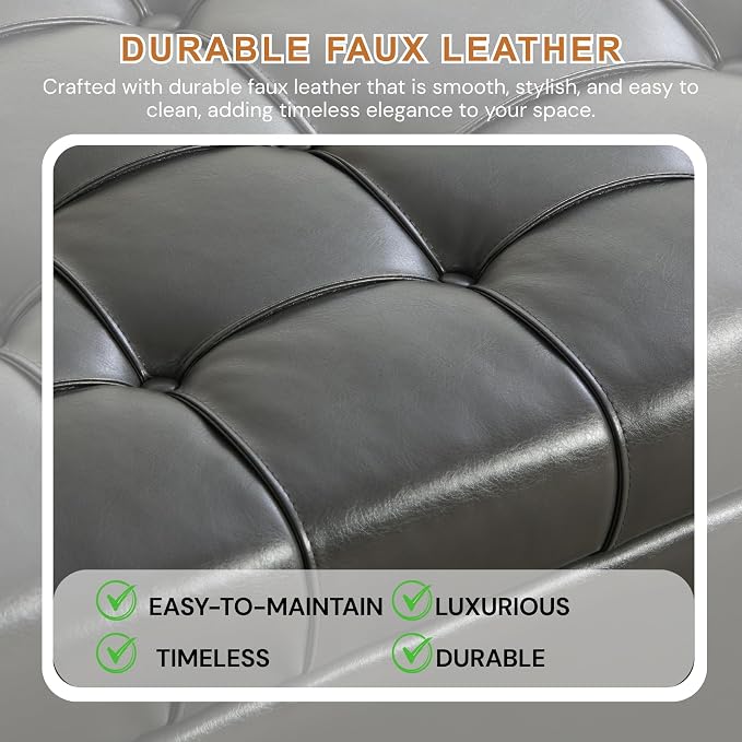 Armless-grey Faux Leather 60.2''w