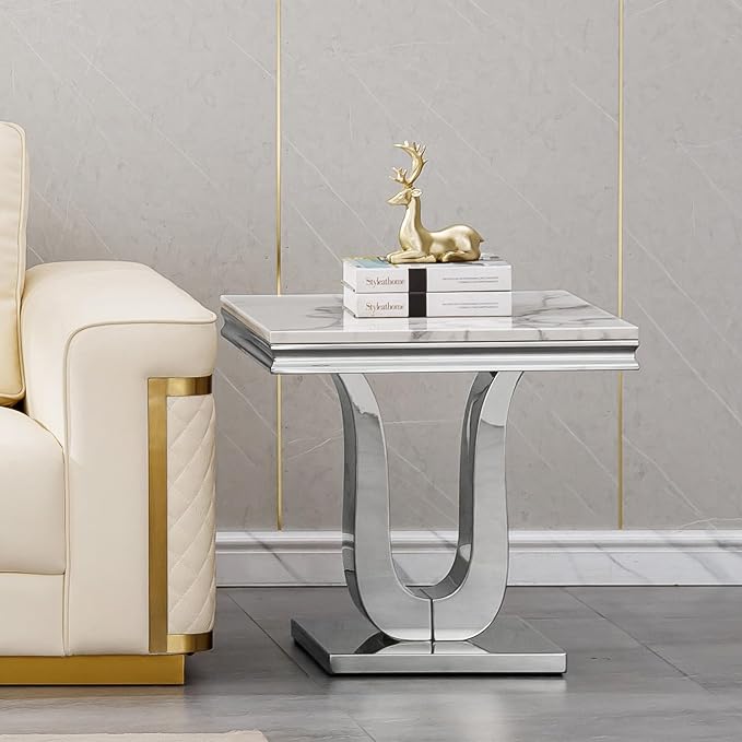 End Table - White Silver Base