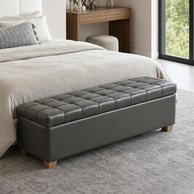 Armless-grey Faux Leather 60.2''w