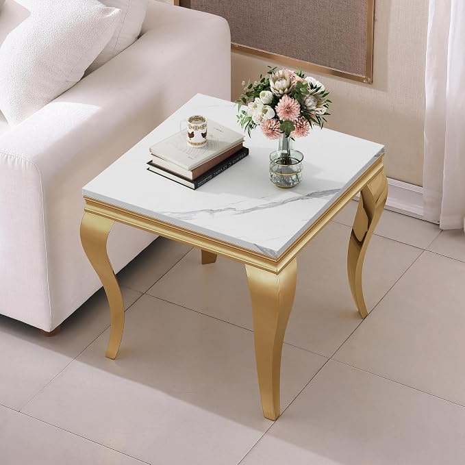 White Top & Gold Legs - End Table