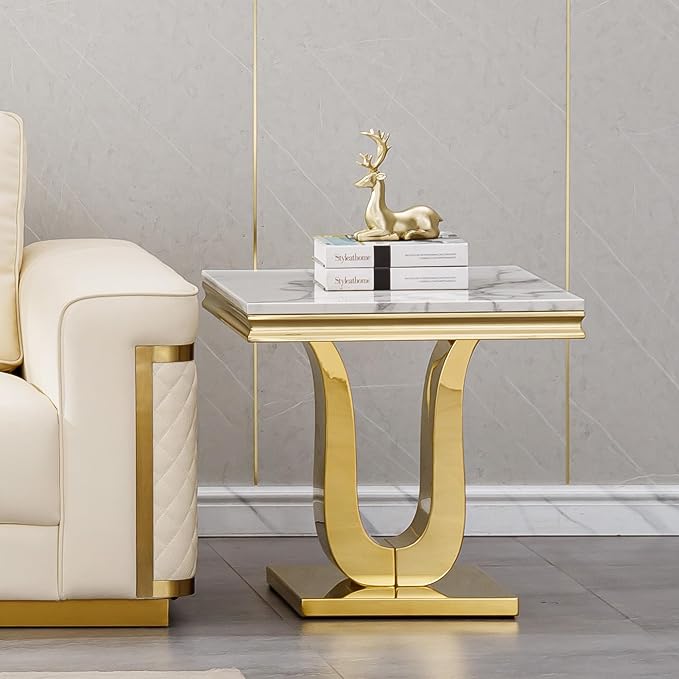 U Base - White & Gold Faux Marble End Table
