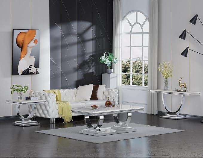 Console Table-white Top &Silver Base
