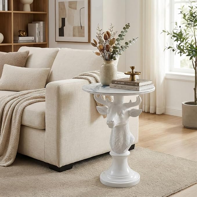 White Deer Statue Table