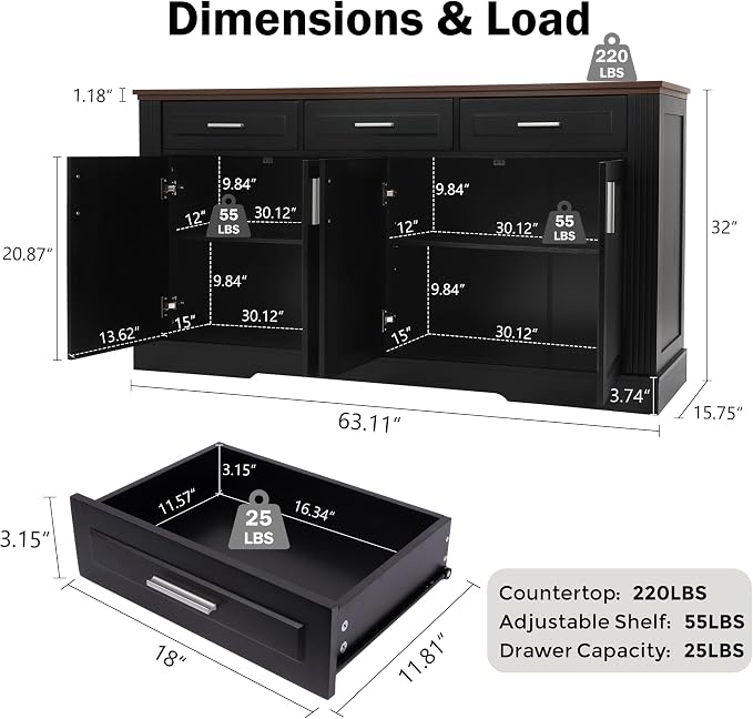 3 Drawers-black