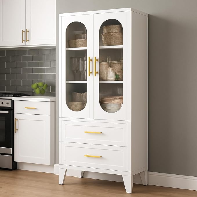 White-glass Doors & 2 Drawers