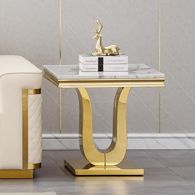 U-shape Base End Table - White & Gold
