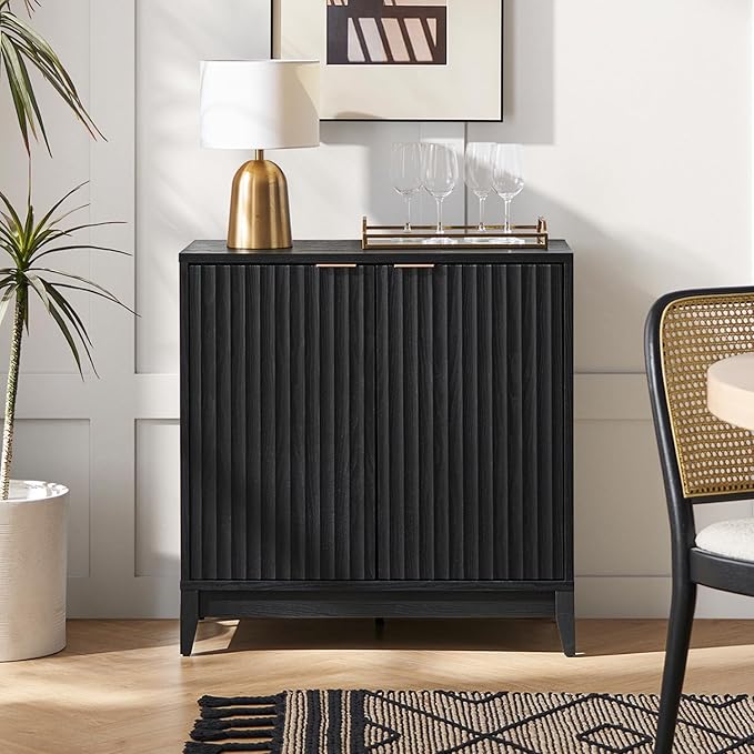 Black Wave Fluted Cabinet