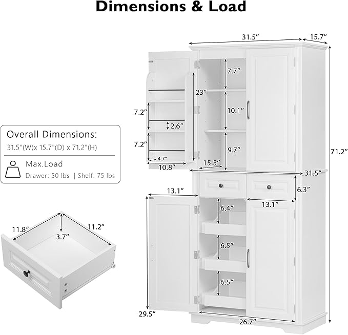 White (With 3 Pull Out Shelves）